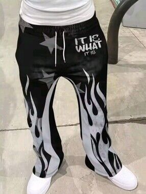 Men's Streetwear Flared Pants Star Graffiti Print Trousers